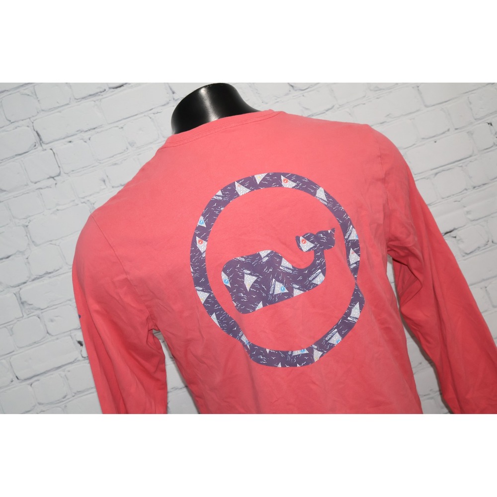 Vineyard Vines Long Sleeve Pocket T-Shirt Mens Medium Pink Whale Graphic Tee